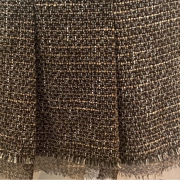 ELIE TAHARI Tweed Pleated Skirt Fully Lined Side Zip Brown Black Grey Size 10 - Picture 4 of 14